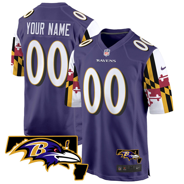 Men's Baltimore Ravens Active Player Custom Purple Maryland Flag Vapor Limited Football Game Jersey Men's Baltimore Ravens Active Player Custom Purple Maryland Flag Vapor Limited Football Game Jersey